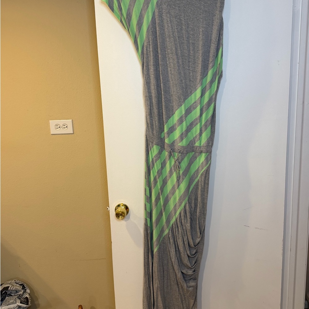 Gray and Green Striped Maxi Dress